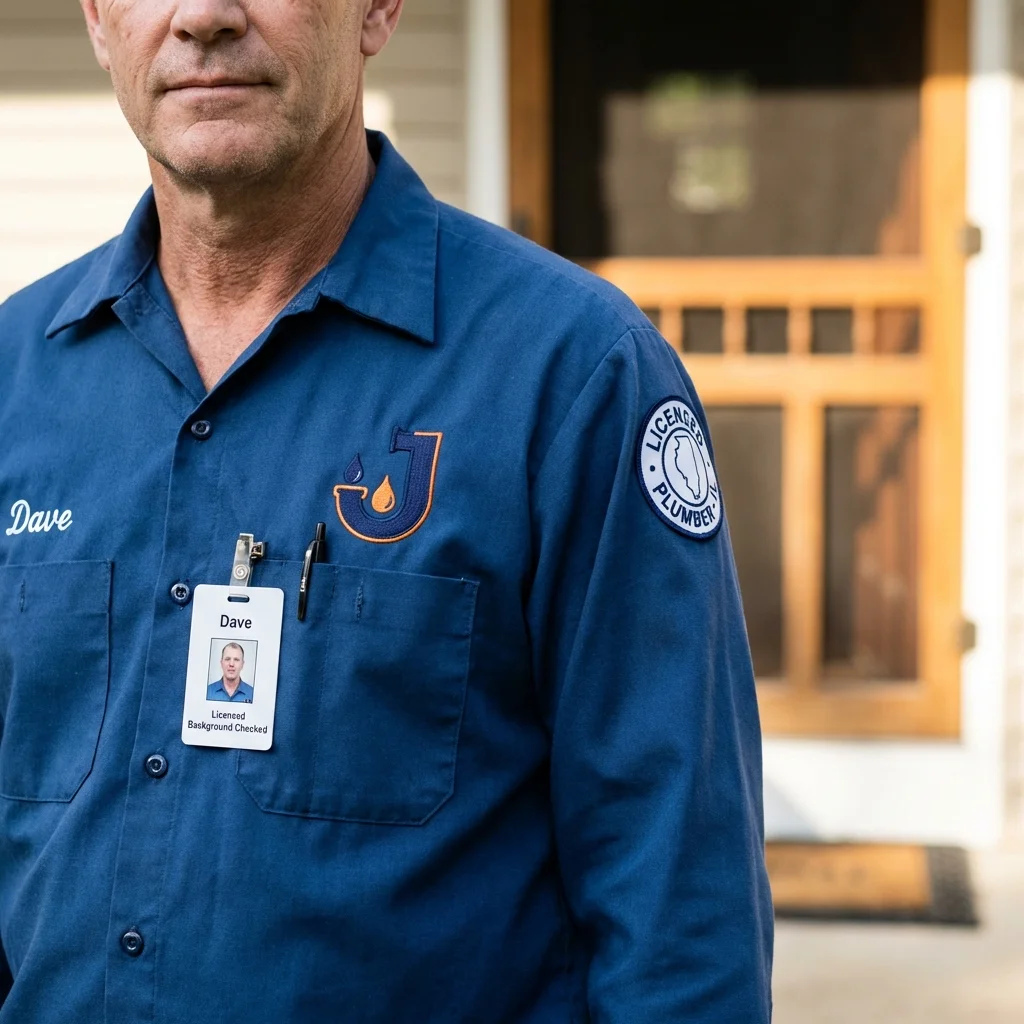 Licensed plumber showing ID badge in Cortland, IL