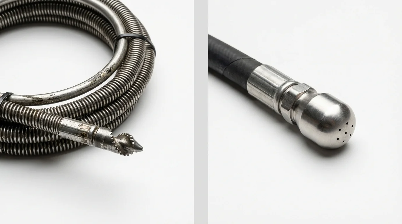 Drain snake cable and hydro jetting nozzle used for drain cleaning in Cortland, IL
