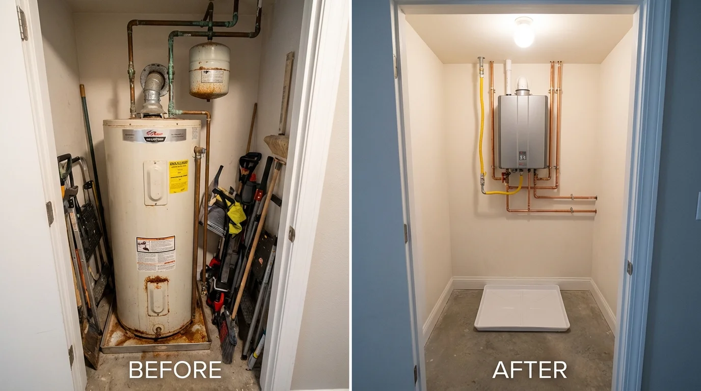 Tank water heater versus wall-mounted tankless unit comparison for Cortland, IL homeowners